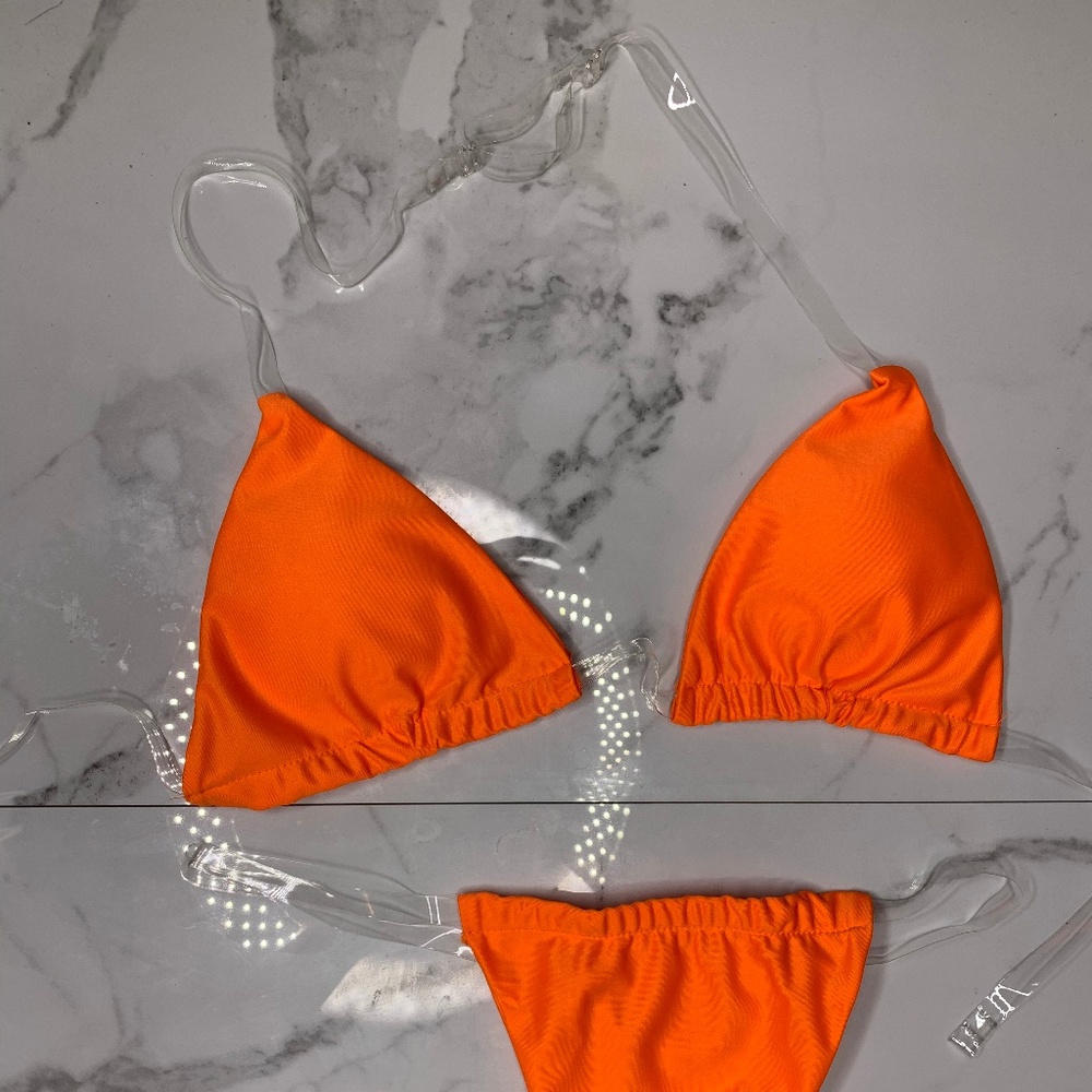 Vibrant Orange Clear Strap Bikini - Picture 2 of 4